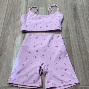 2Pc Astoria Luxe Blossom shorts + Sports bra Set Cherry Sz XS